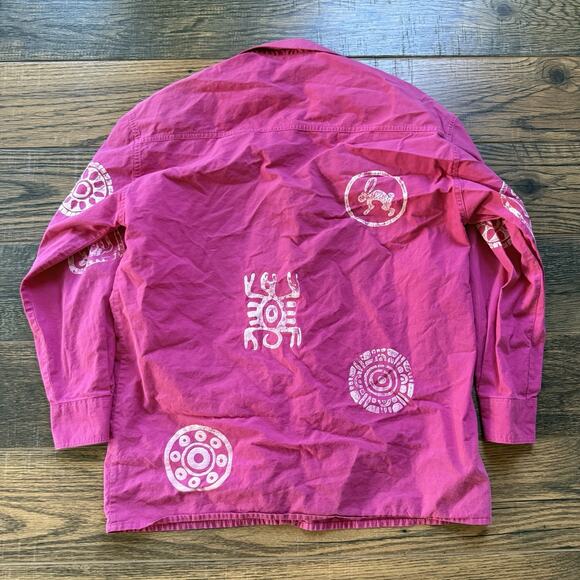 Vintage Worlds Apart Portugal Tribal Print Shirt Pink Boho Art Cotton M - Picture 2 of 7